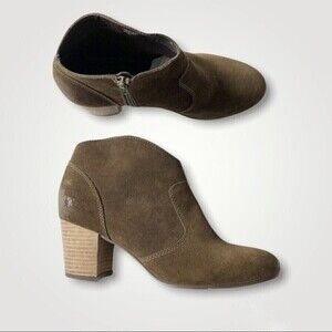 Steve Madden Ankle Booties Boots Olive Green Genuine Suede Stacked Heel Harrlee